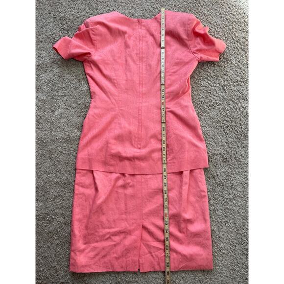 Vintage 80s Dress Size 8 Pink Coral Drop Waist Minimal Secretary Cocktail Retro - Picture 14 of 16